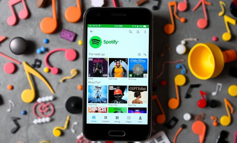 Smartphone mit geöffneter Spotify-App